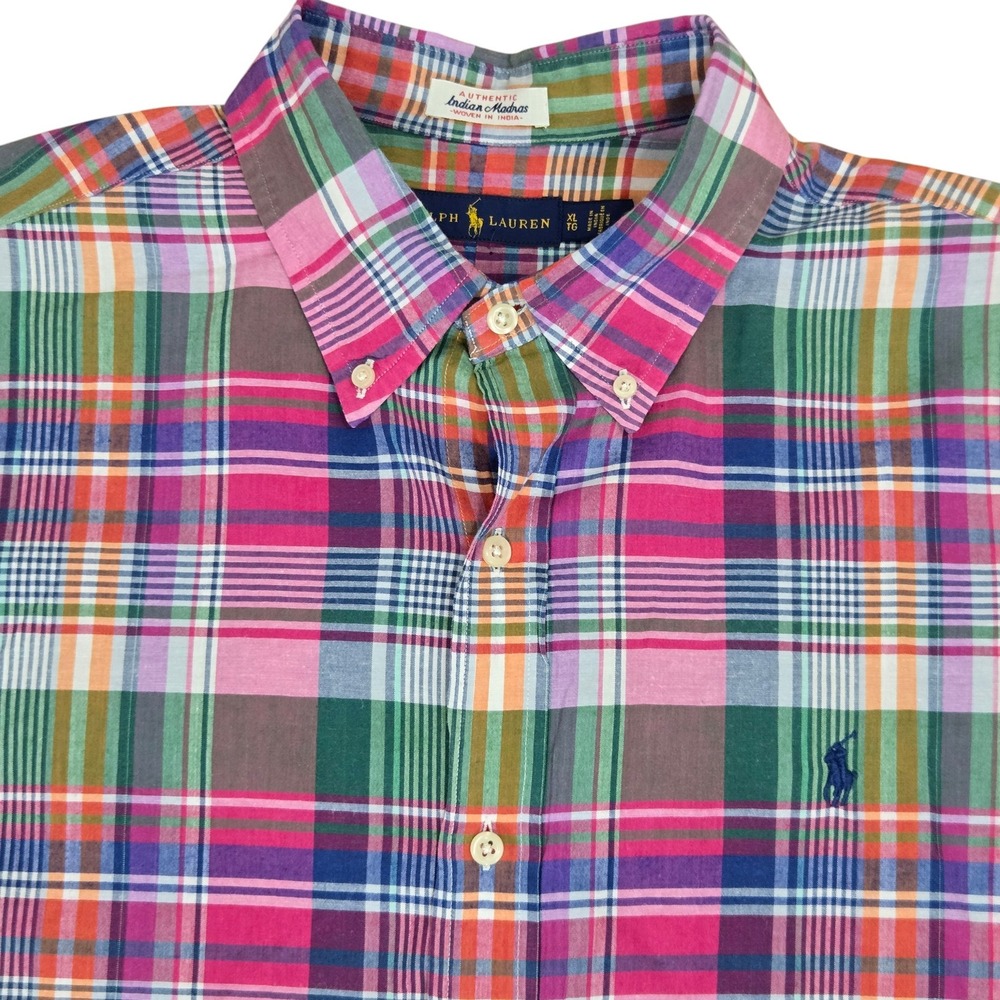 Polo Ralph Lauren Button Down Shirt Mens XL Indian Madras Plaid colorful Preppy